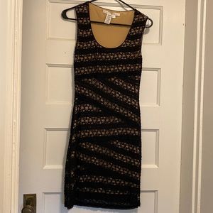 Black lace + nude scoop neck cocktail dress by Max Studio